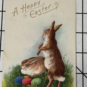 Antique German Easter Postcard 1908-1914 Brown Rabbits Eggs “A Happy Easter”